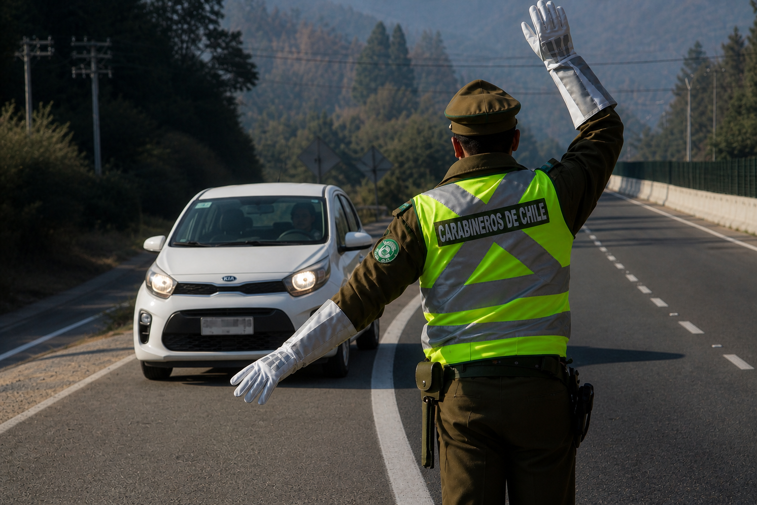 Carabineros de Chile deteniendo vehículo en control de tránsito