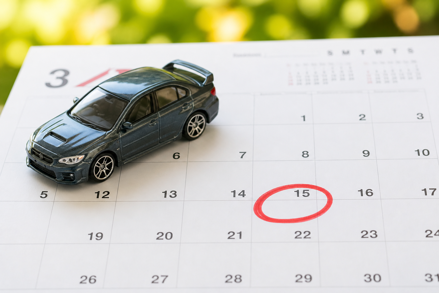 Calendario con fecha de revisión técnica marcada